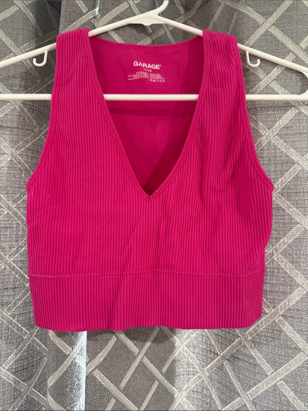 Garage Women's Ribbed V-Neck Cropped Tank - Fuchsia Pink